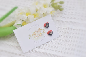 Red & Black Tear Drop & Heart Stud Earrings