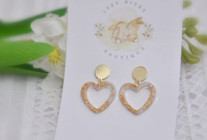 Golden Heart Dangle Stud Earrings