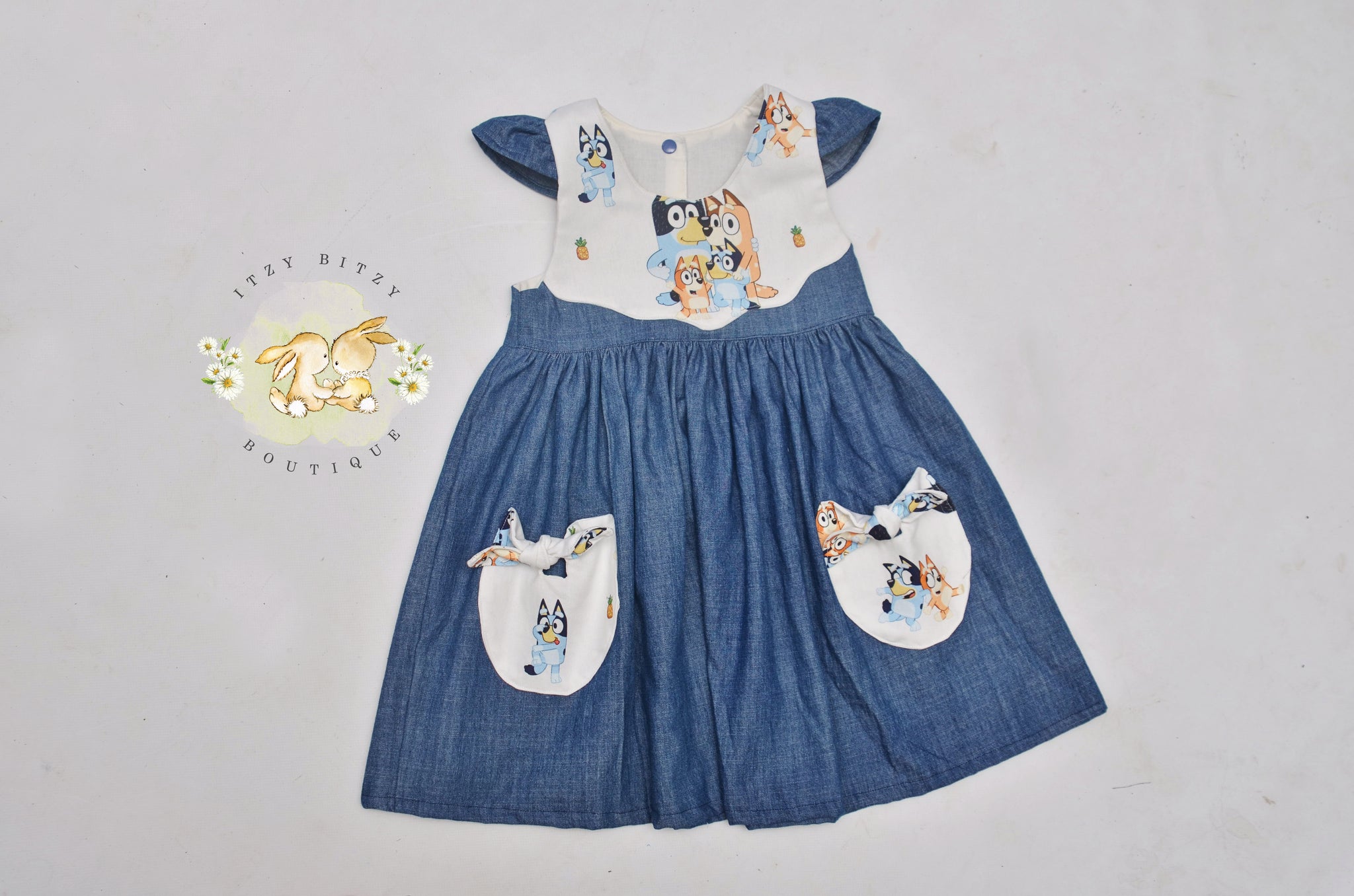 Denim Bluey Tea Party Dress Itzy Bitzy Boutique Denim Bluey Tea Party Dress Itzy Bitzy Boutique