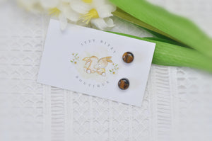 Tiger Eye Dome Stud Earrings